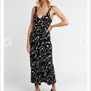 Dissh black and white face print midi slip dress
